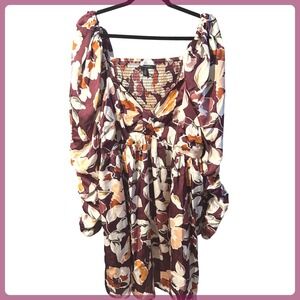 Elegance Eloquii Elements Floral Print Puff Sleeve Smocked Dress Plus Size 20